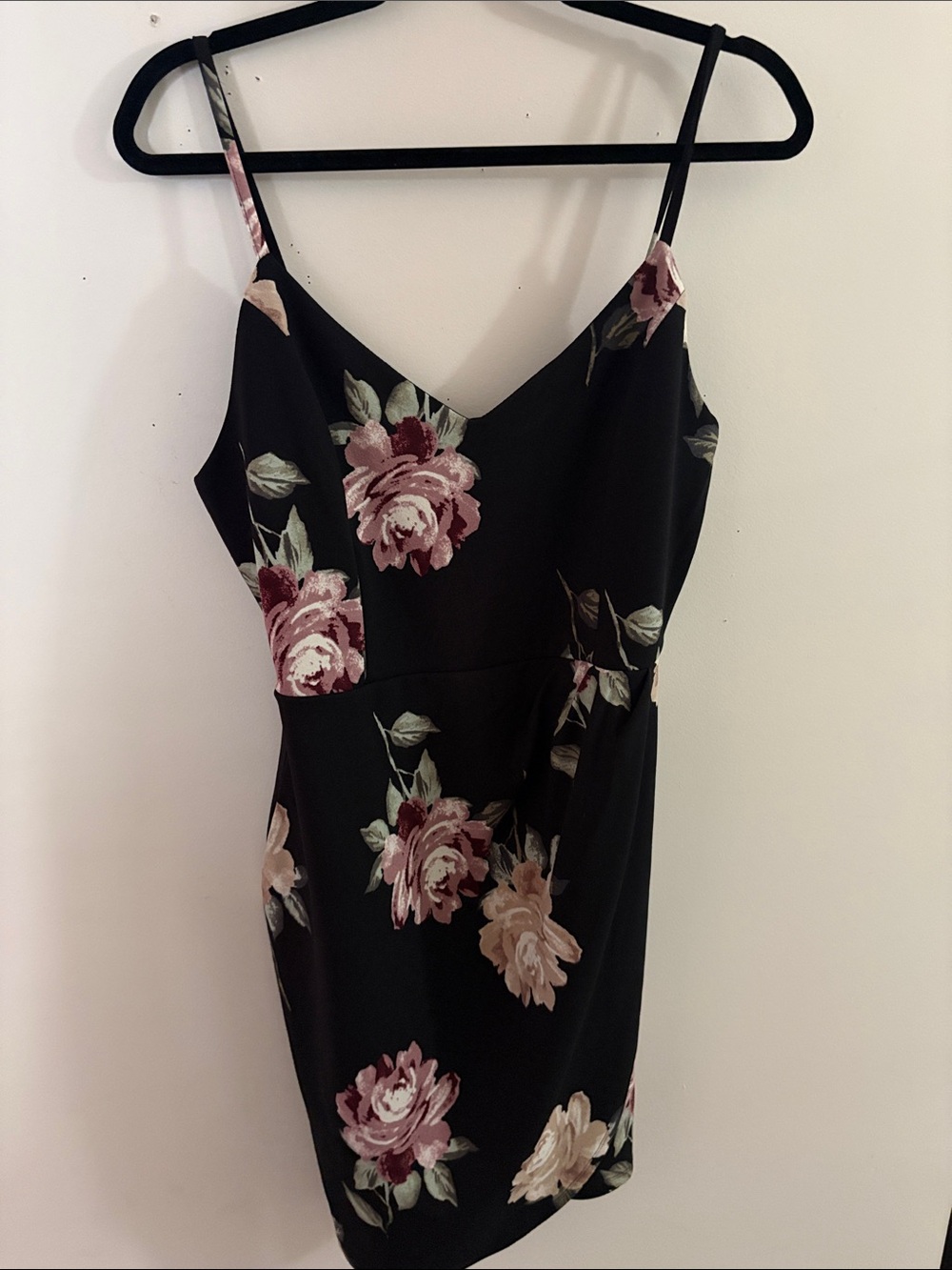 Eclipse Black Floral Slip Dress with Pink Roses